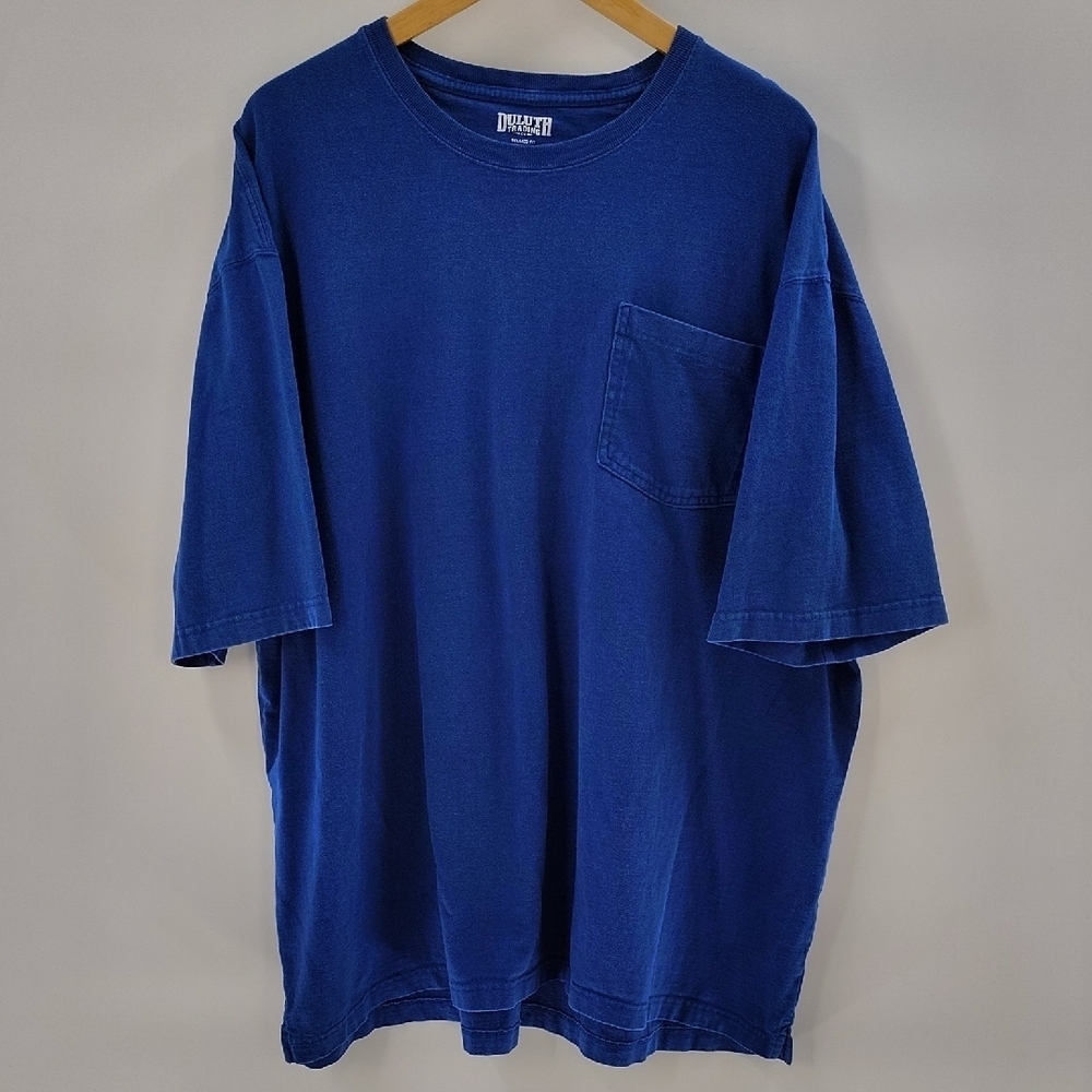 Duluth Trading Co Tee 2XL Relaxed Fit Long Tail Blue With Pocket Short Sleeve